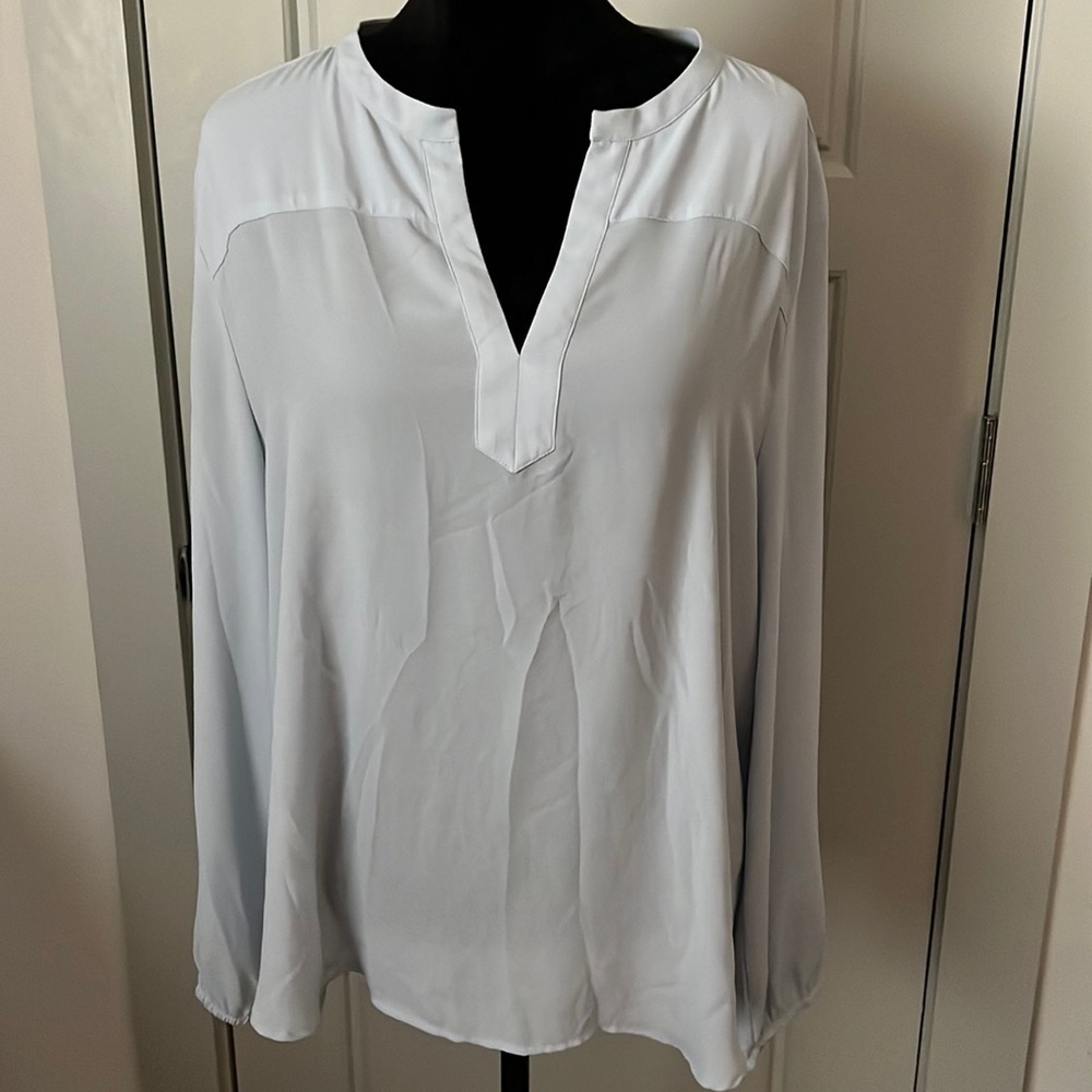 LOFT light blue blouse long‎ sleeve top tunic style relaxed Sz XL long sleeves